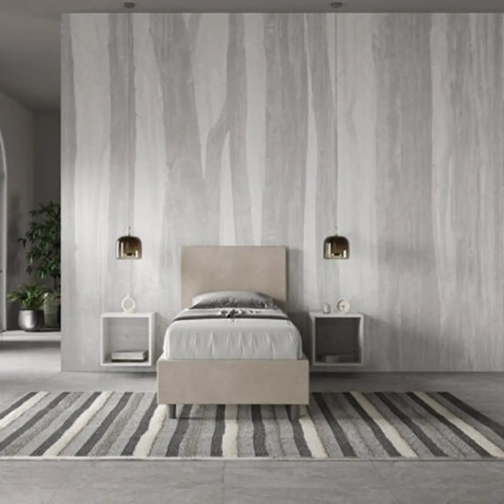 Letto singolo con rete imbottito 80x190 microfibra sabbia Adele