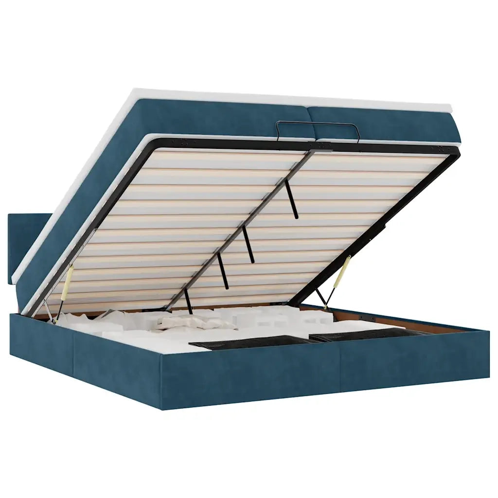 Pouf Letto con Materassi e LED Blu Scuro 200x200cm Velluto 3312576