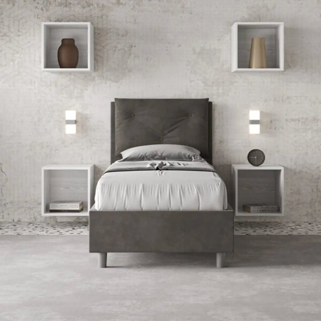 Letto singolo con rete imbottito 80x190 microfibra grigio Appia