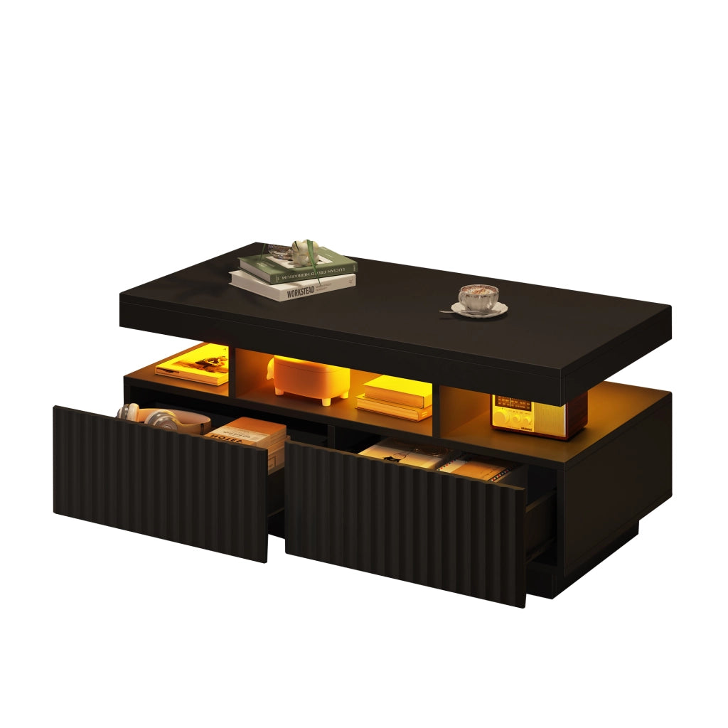 Tavolino da Salotto con LED e 2 Cassetti; Nero; 100x50x45 cm; da Assemblare