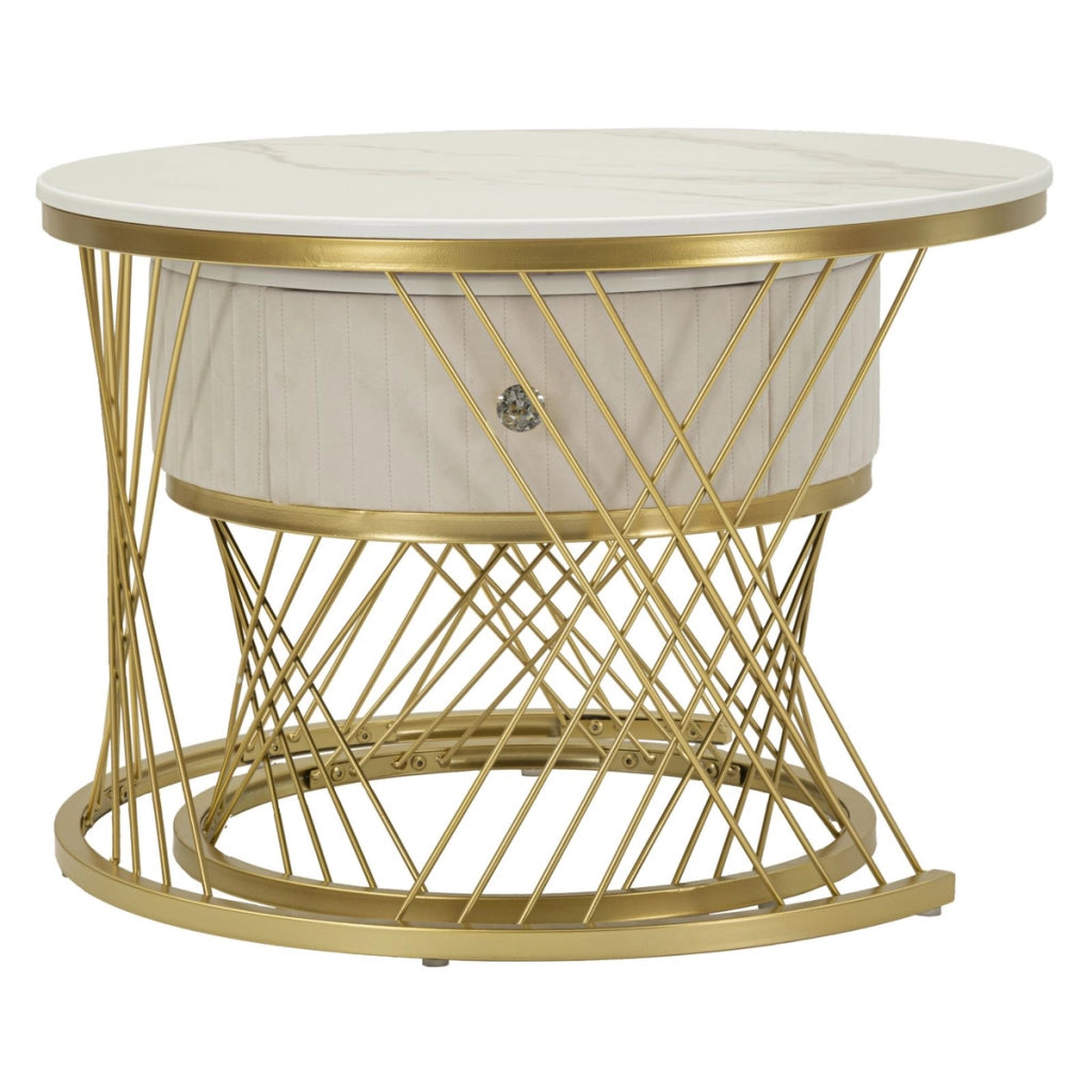 Coppia tavolini da caffe' Votix rotondi in crema e oro O70x48 e O50x43 cm