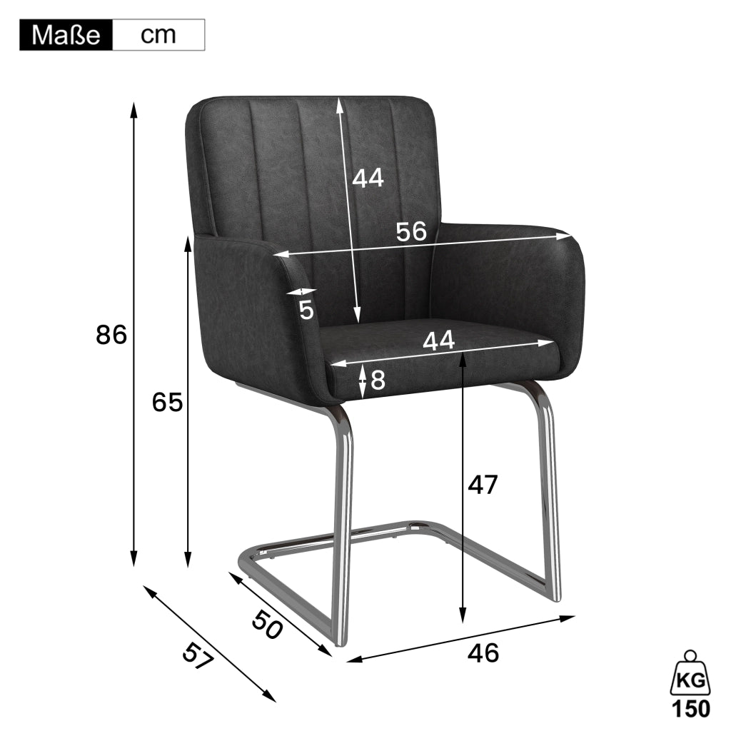 SEDIA DA PRANZO Set da 4 pezzi in PU nero con gambe in metallo a Z