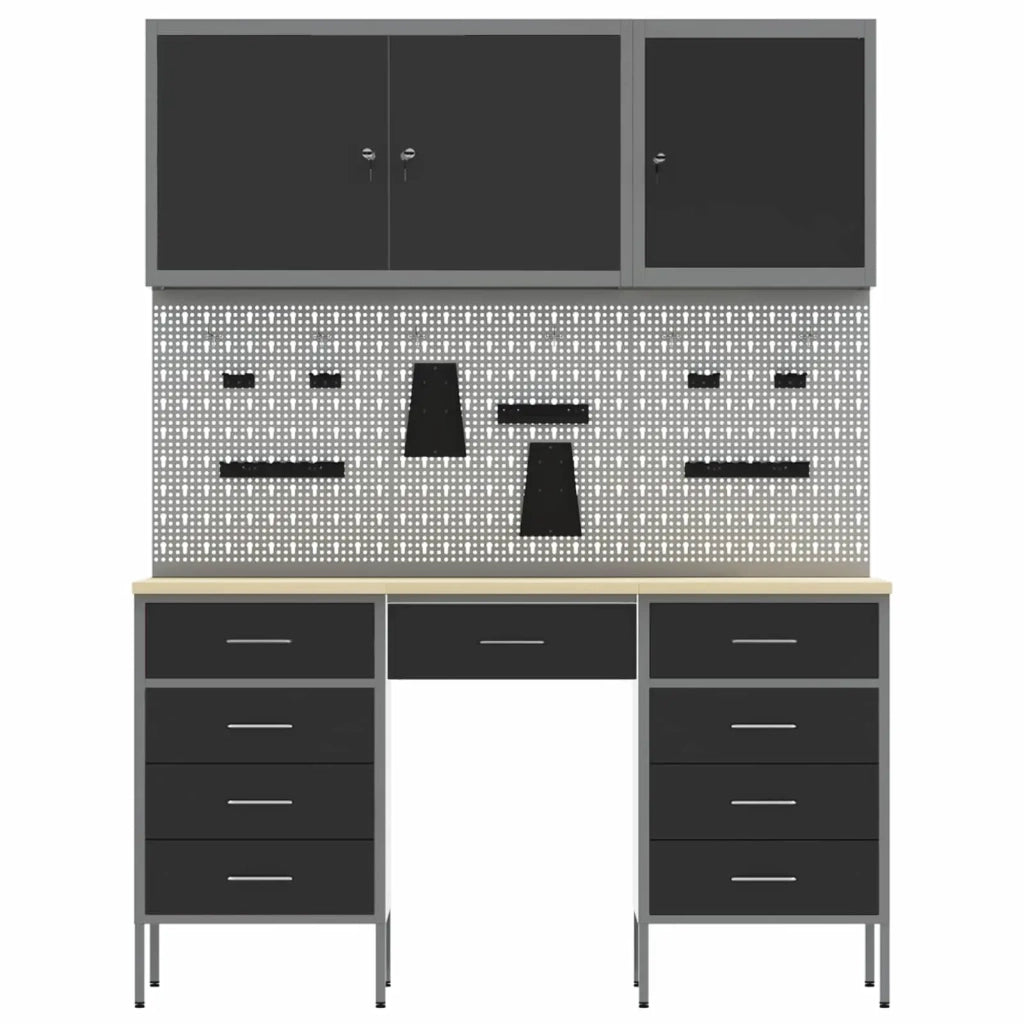 Mobile da lavoro 8 pcs Nero Legno ingegnerizzato e acciaio 3321458