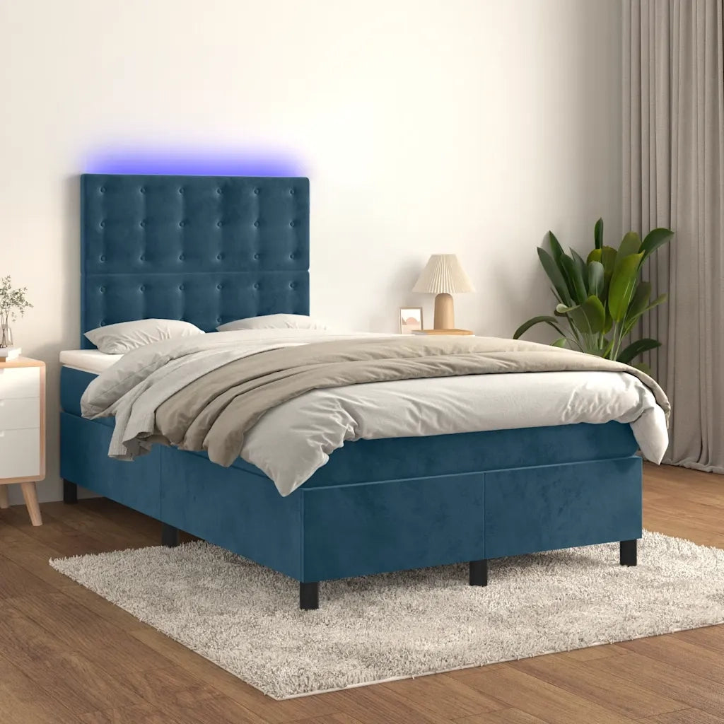 Letto a Molle con Materasso e LED Blu Scuro 120x200cm 3136357