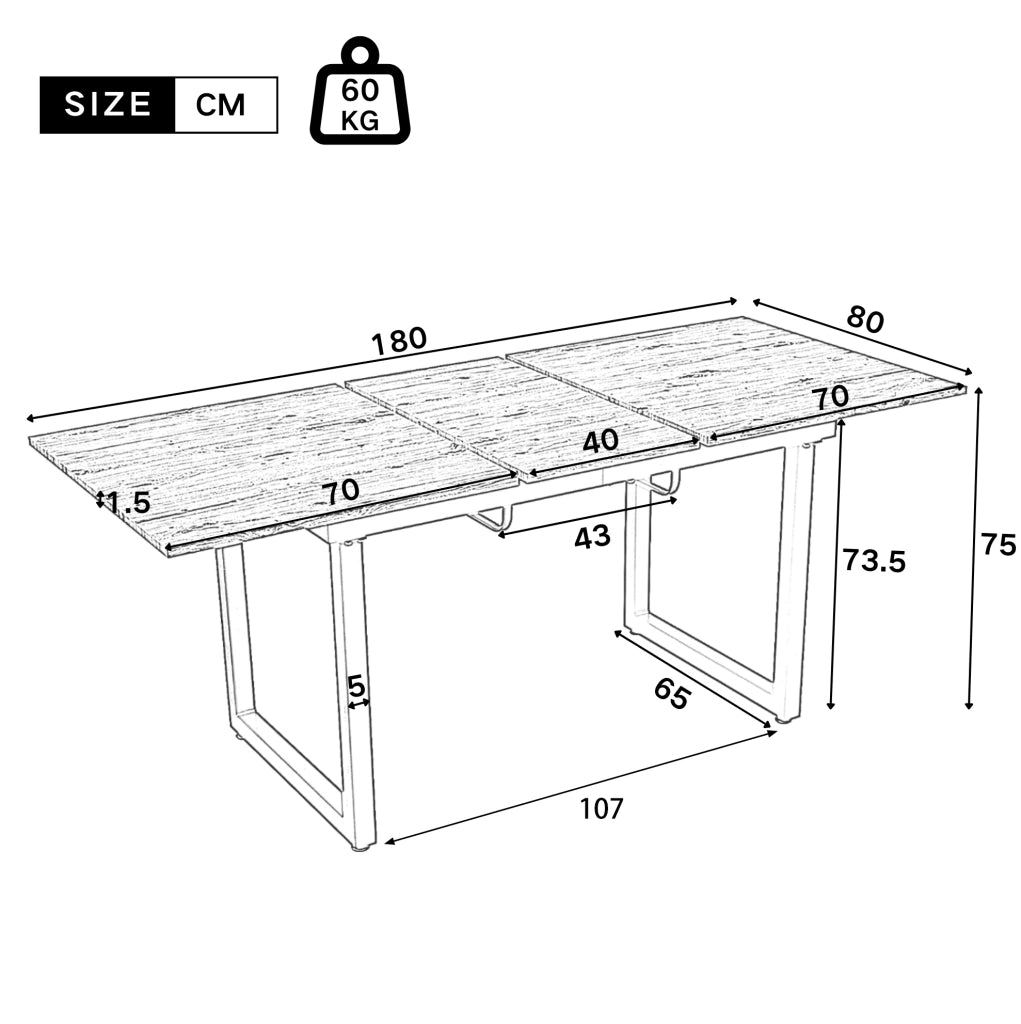 Tavolo da pranzo allungabile in MDF bianco e nero; stile industriale