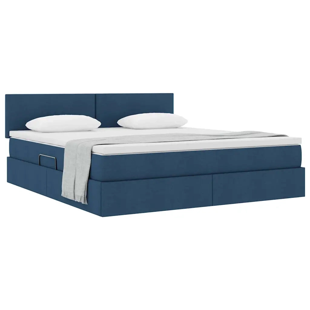 Letto con contenitore e materasso con testiera Blu 160 x 200 cm