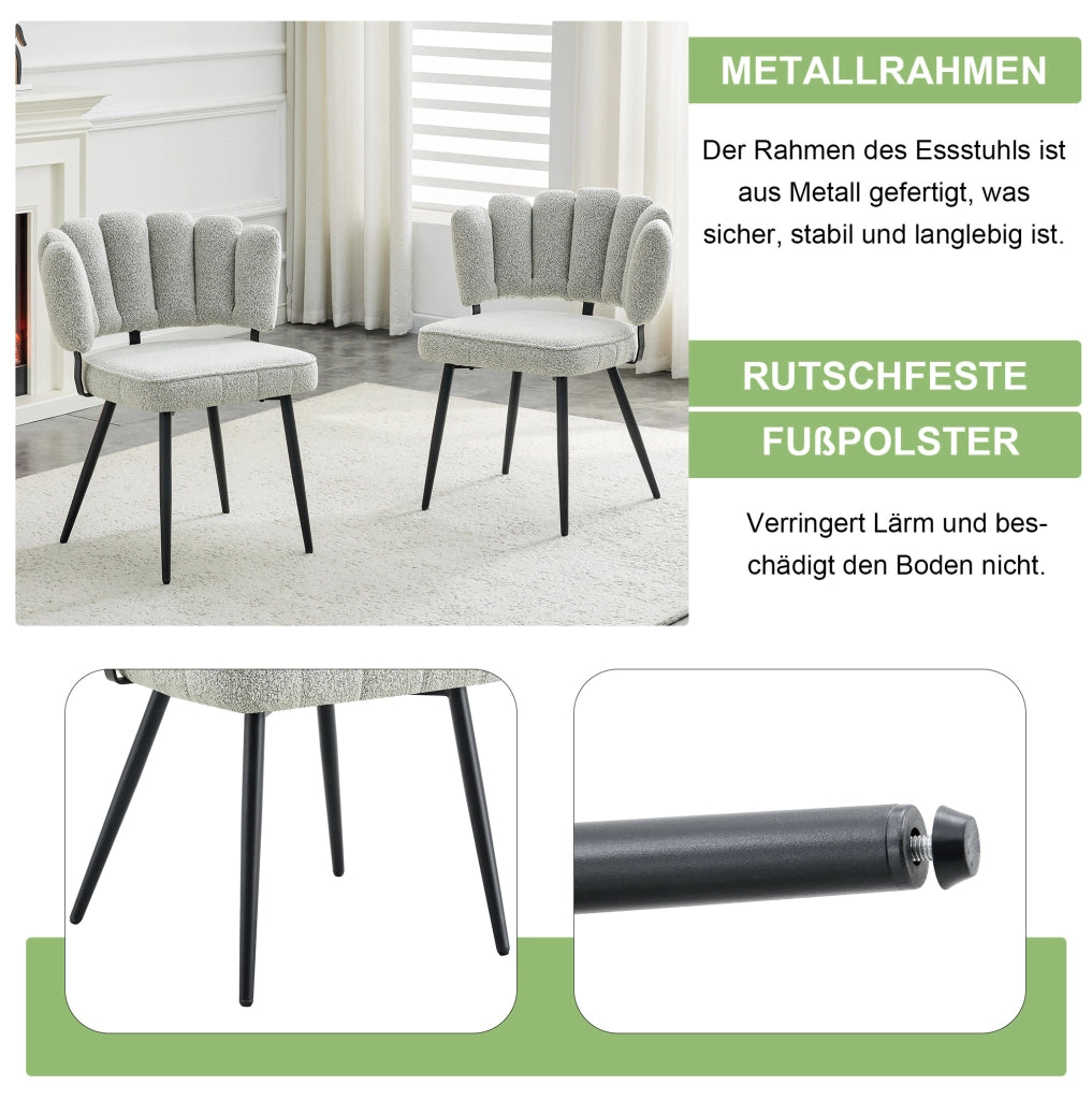 SEDIA Da pranzo Set da 2 pezzi 80 cm Tessuto grigio chiaro e metallo nero