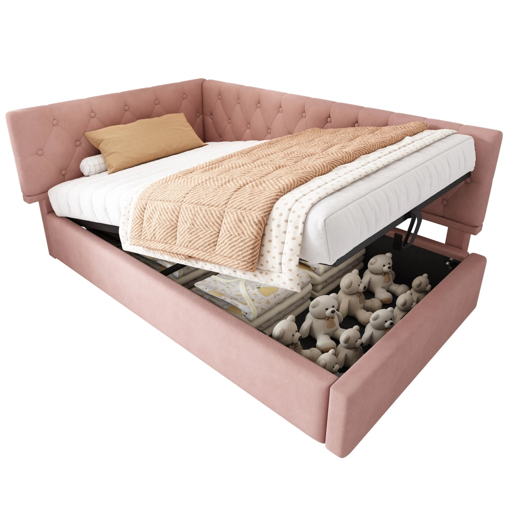 Letto singolo in velluto rosa 90x200 cm