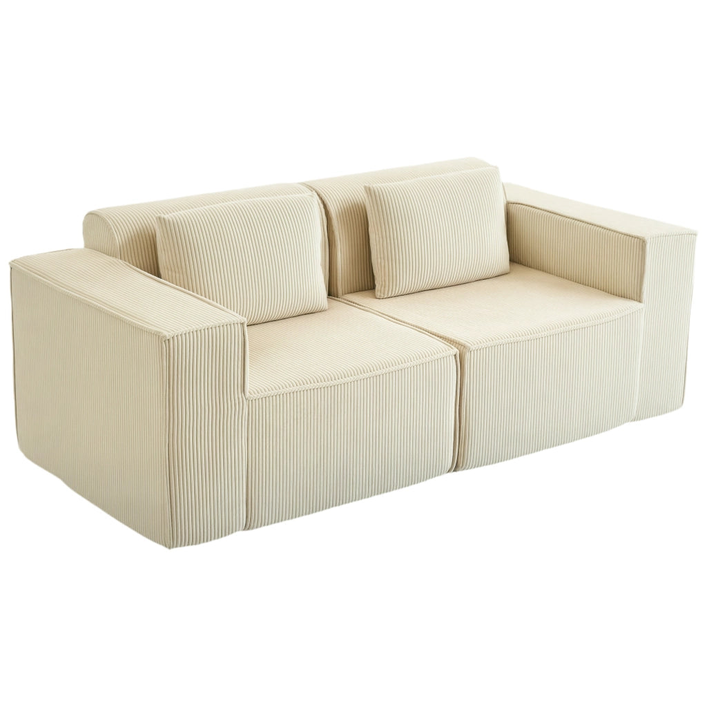 Divano 3 posti modulare con seduta profonda ¨C Xylo ¨C Velluto a coste beige con braccioli larghi e 2 cuscini
