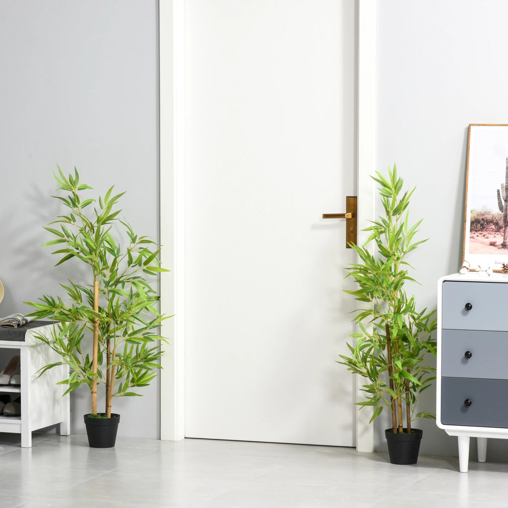 Bambù artificiale 120 cm con vaso, pianta finta decorativa da interno ed esterno, albero artificiale realistico