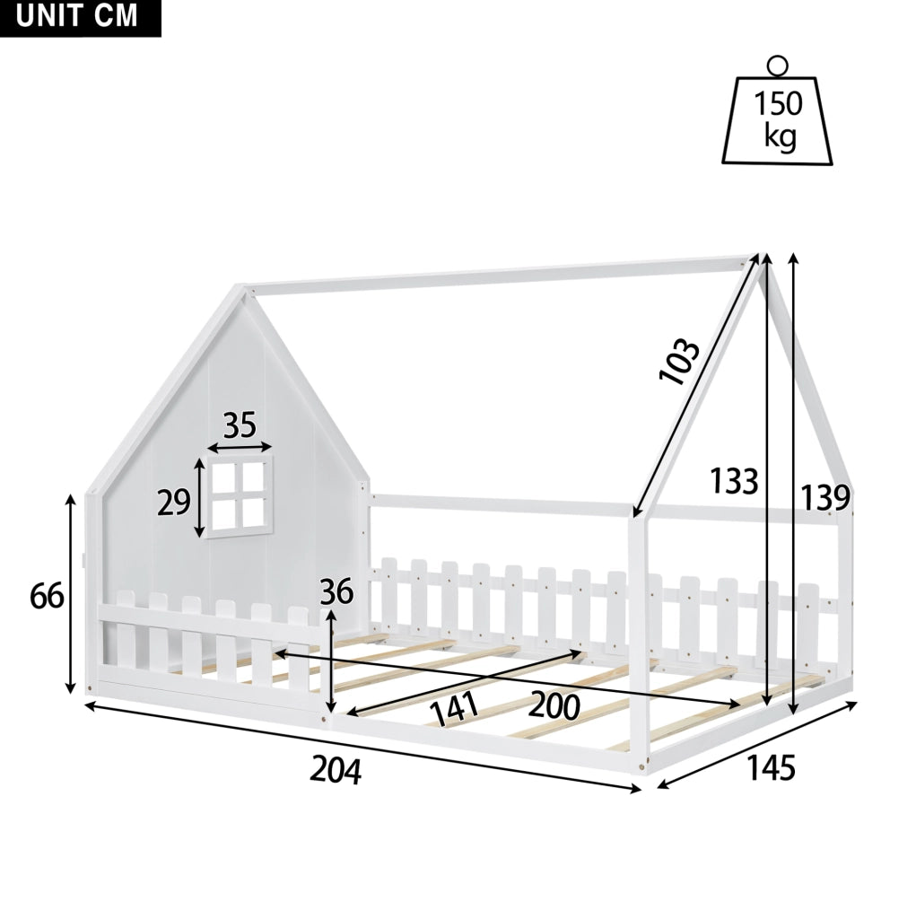 Letto per bambini a casetta 140x200 cm bianco in pino