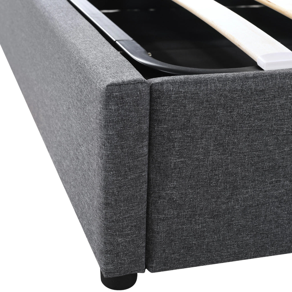 Letto 140x200 cm con contenitore, LED, USB e USB-C in lino grigio