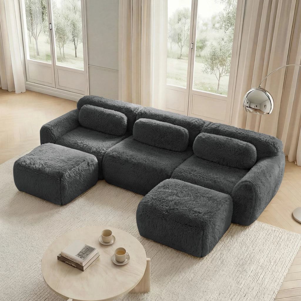 Divano Modulare a U con Cuscini, Tessuto Morbido ¨C MINIMAL ¨C Grigio