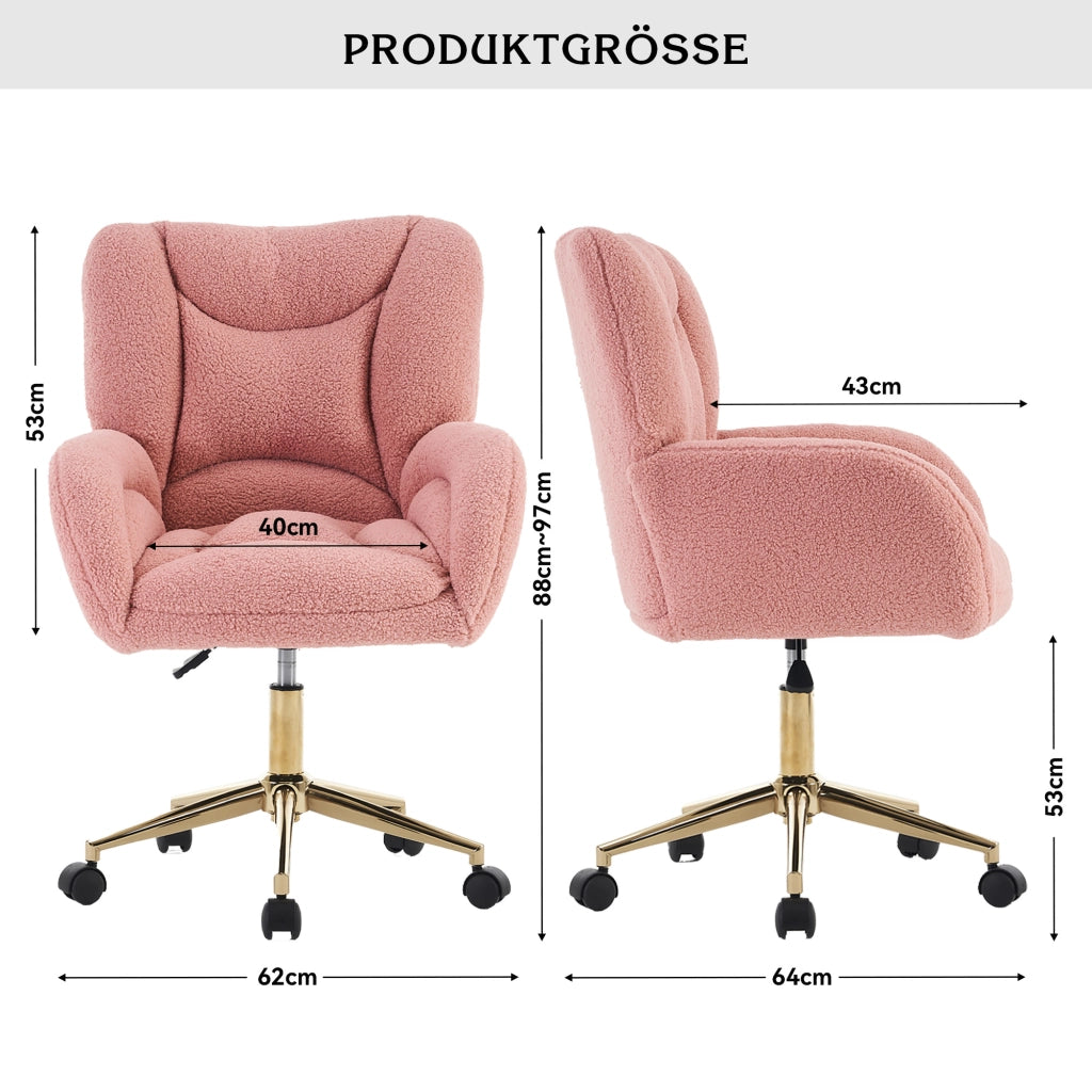 SEDIA Girevole Regolabile 64x62x92,5 cm Teddy Rosa con base oro