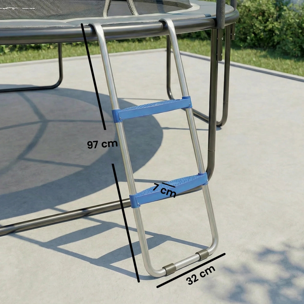 Scaletta per trampolino 97 x 32 x 7 cm gradini larghi antiscivolo base a u uso esterno design robusto in acciaio blu 21_0006420