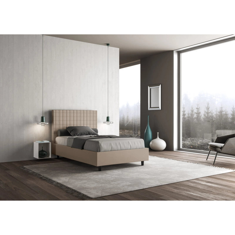 Letto imbottito Piazza e mezzo 110x200 cm Sunny - Similpelle,Senza rete,Tortora