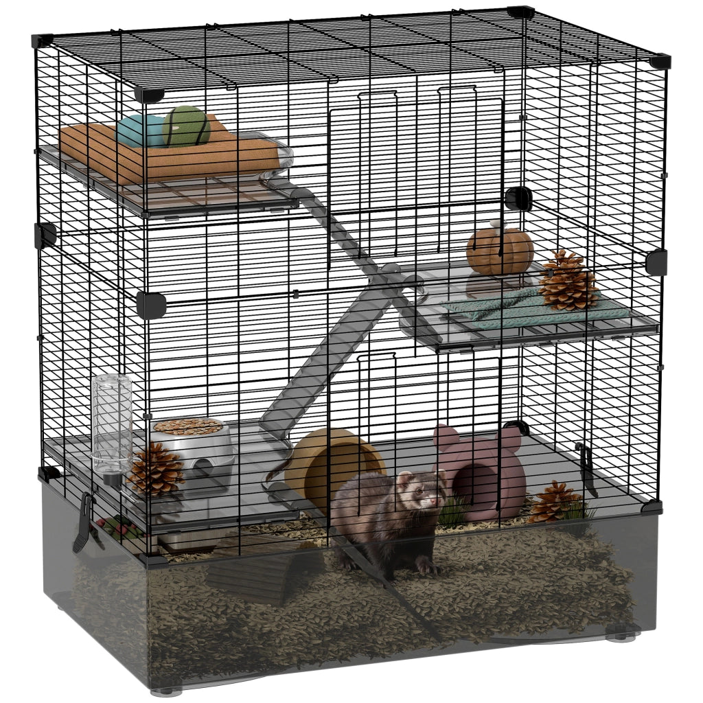Gabbia per Animali Piccoli Multi-Livello ¨C Xylo ¨C Vassoio e Accessori Inclusi 73x47x80 cm Nero