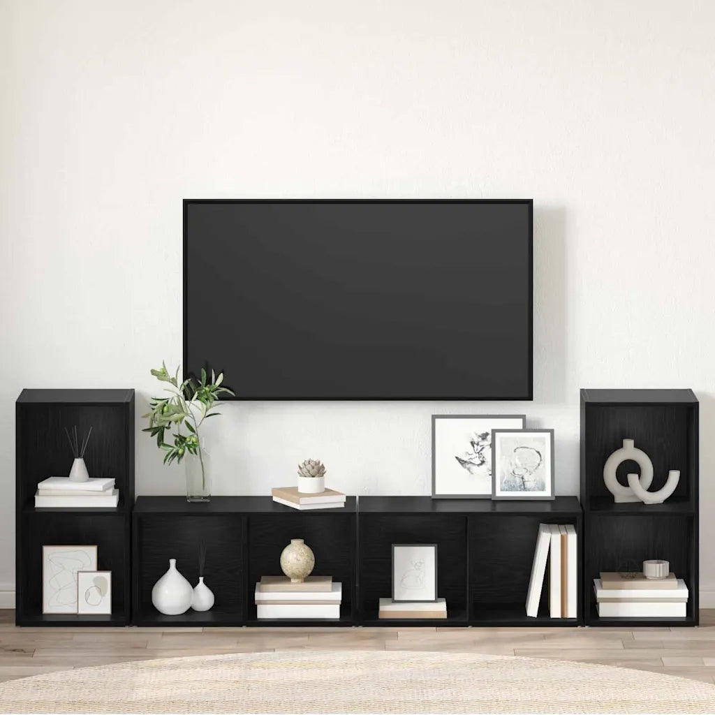 Set mobile TV 4 pz Rovere Nero Legno ingegnerizzato 3393529