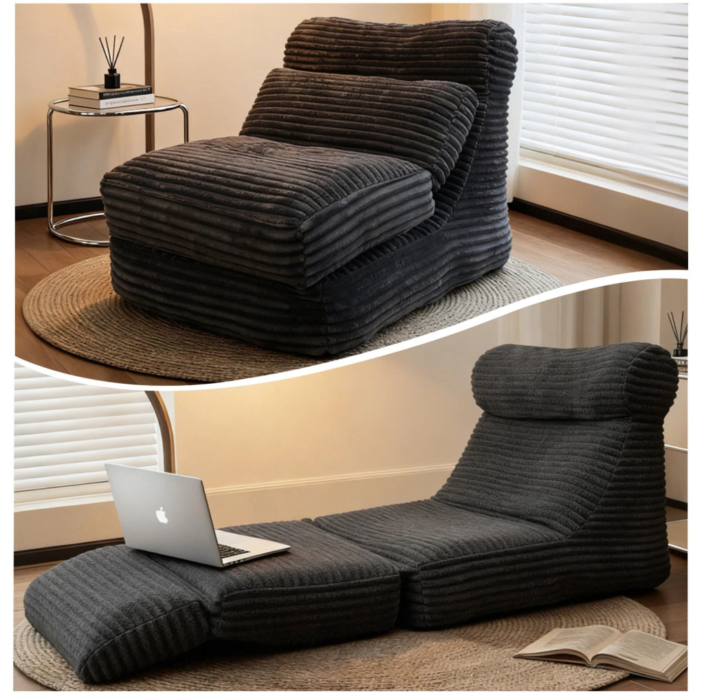 Poltrona letto trasformabile 2 in 1 con schienale ergonomico in flanella nera