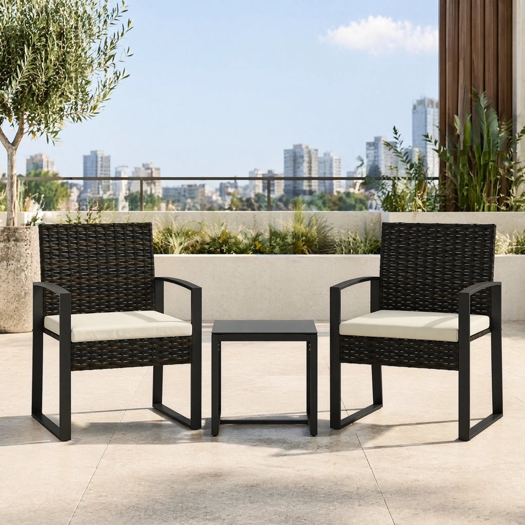 Set da esterno in rattan sintetico con 2 poltrone e tavolino