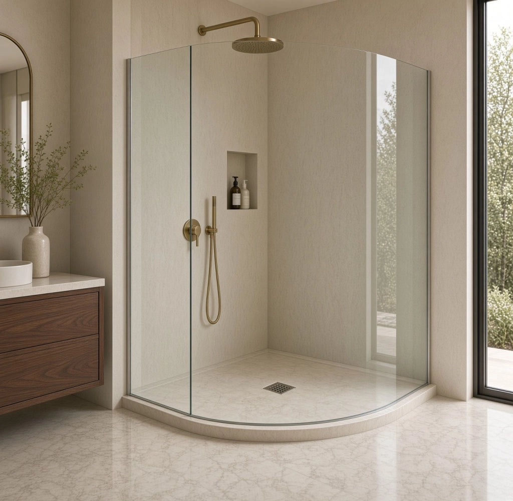 Piatto doccia 90x90 cm effetto pietra marmoresina STONE semicircolare beige FRANCIA