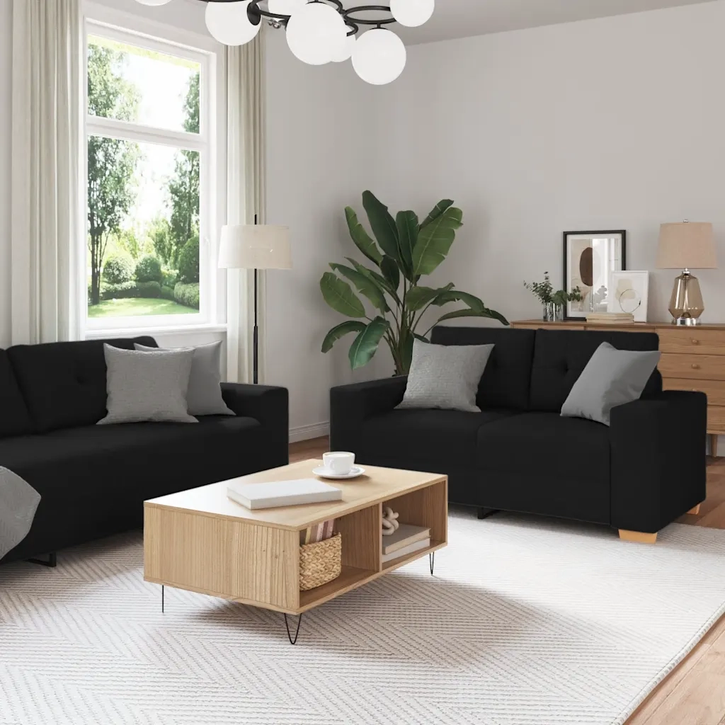 Set divano a 2 pz con Cuscini in Tessuto Nero 3324712