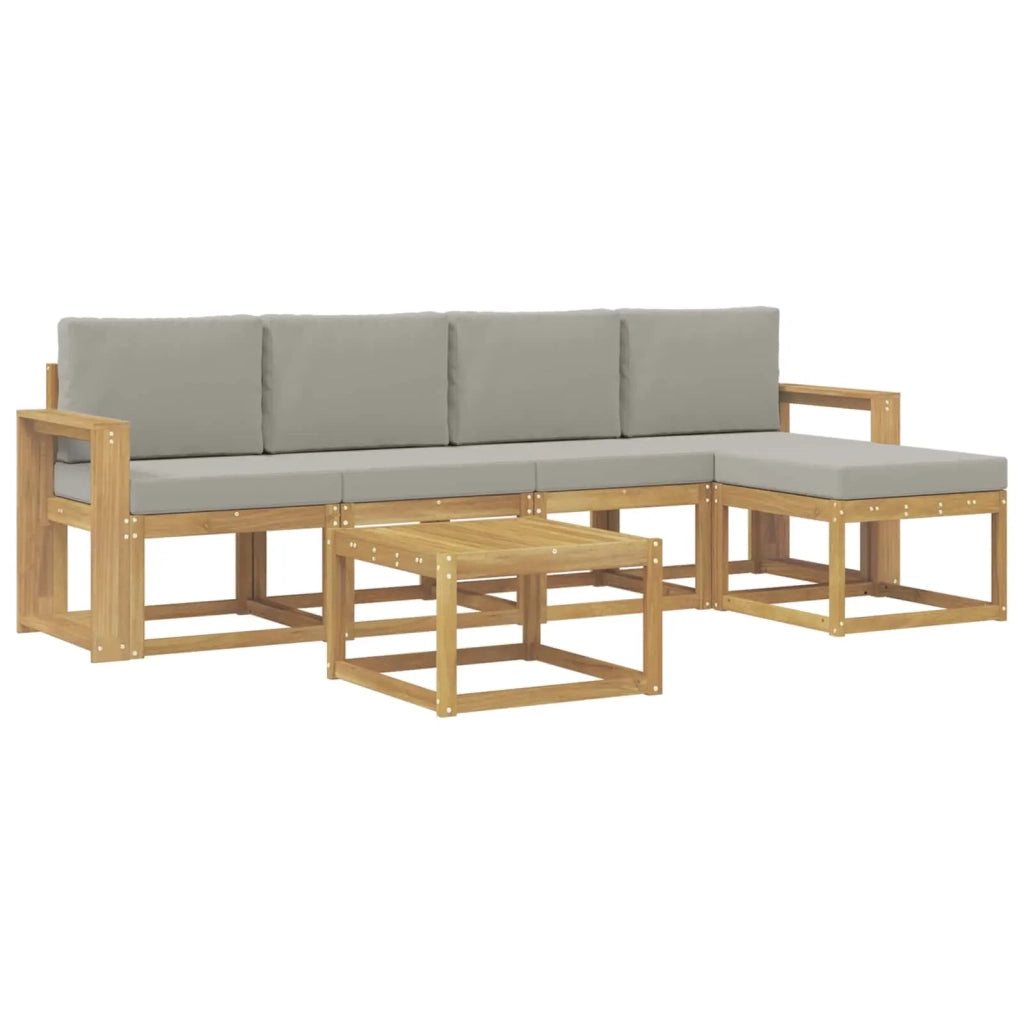 Set di divani da esterno 6 pz Bianco e Grigio Chiaro Poliestere 3387530