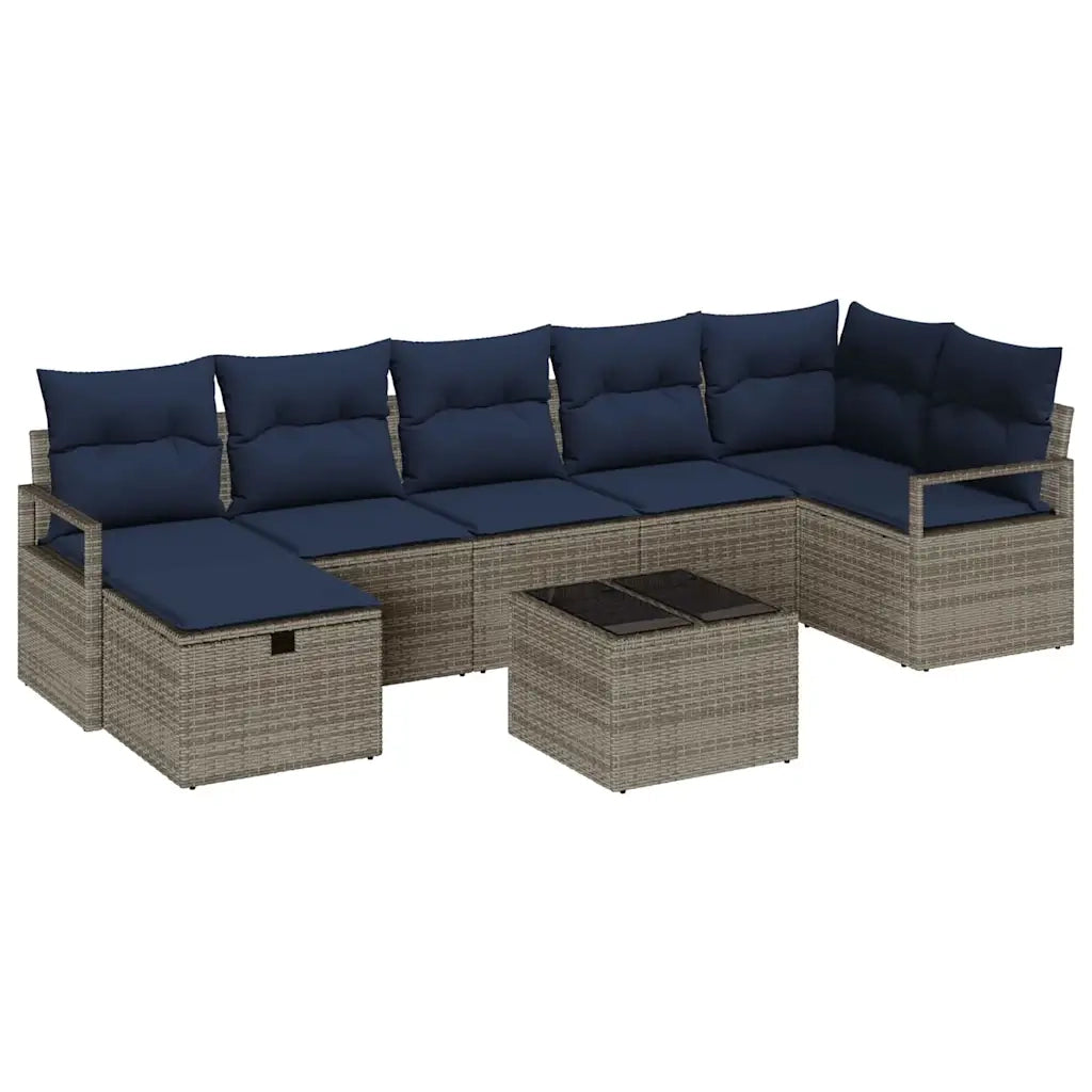 Set di divani con cuscino 8 pcs Grigio e Blu Navy polyrattan 3359214