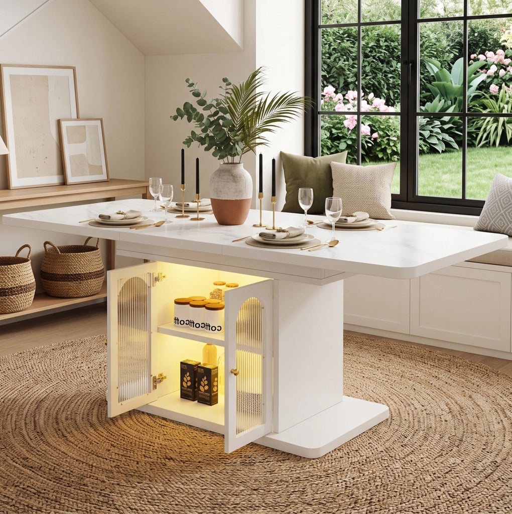 Tavolo da pranzo allungabile con contenitore e luce LED