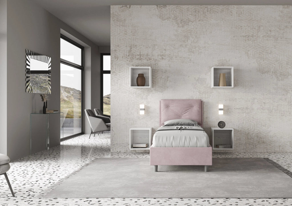 BS COM Letto singolo senza rete imbottito 90x190 microfibra glicine