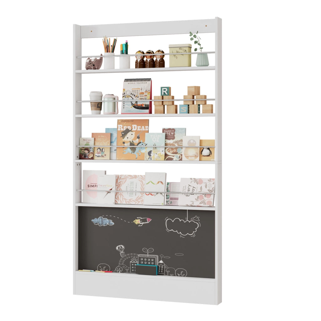 Set scrivania con 5 cassetti e libreria con lavagna 120x45x74 cm; bianco