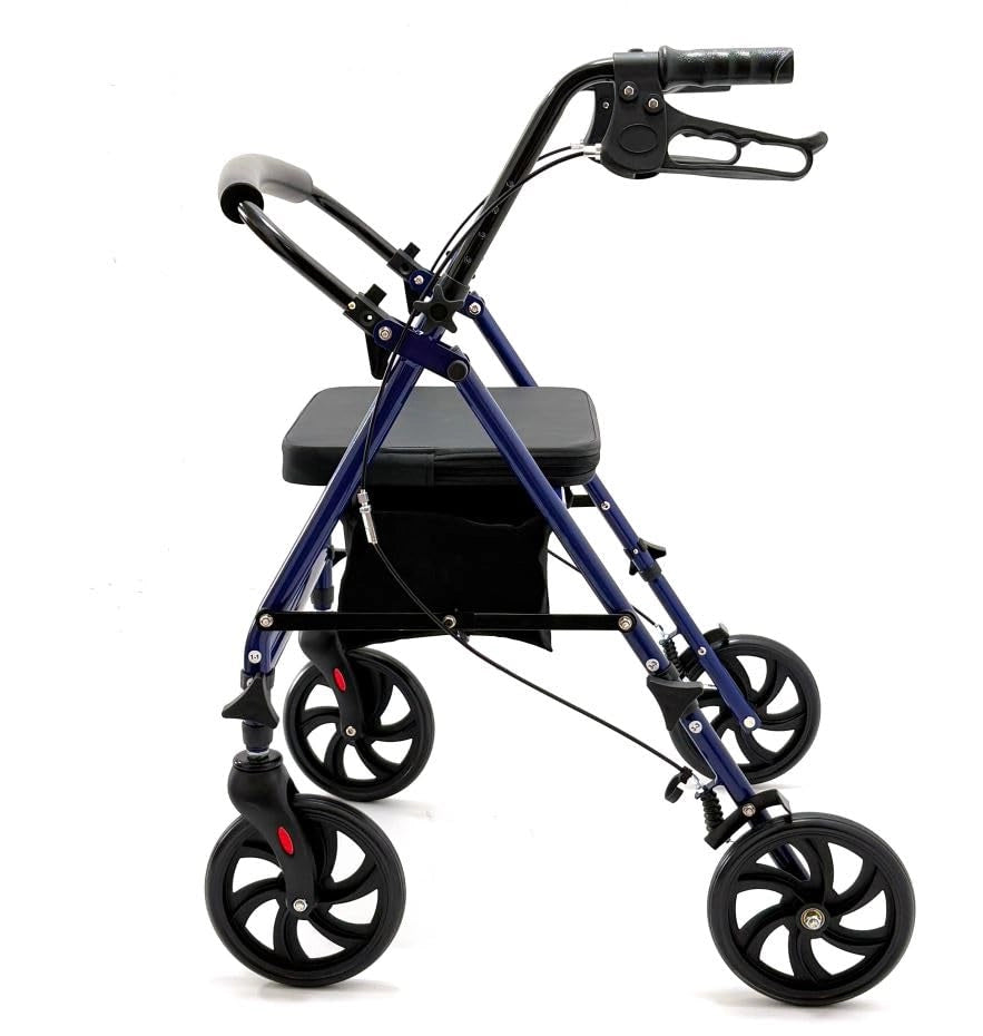 Fenixshop24 Deambulatore Rollator Pieghevole in Acciaio, 4 Ruote, Sedile e Cestino – Blu