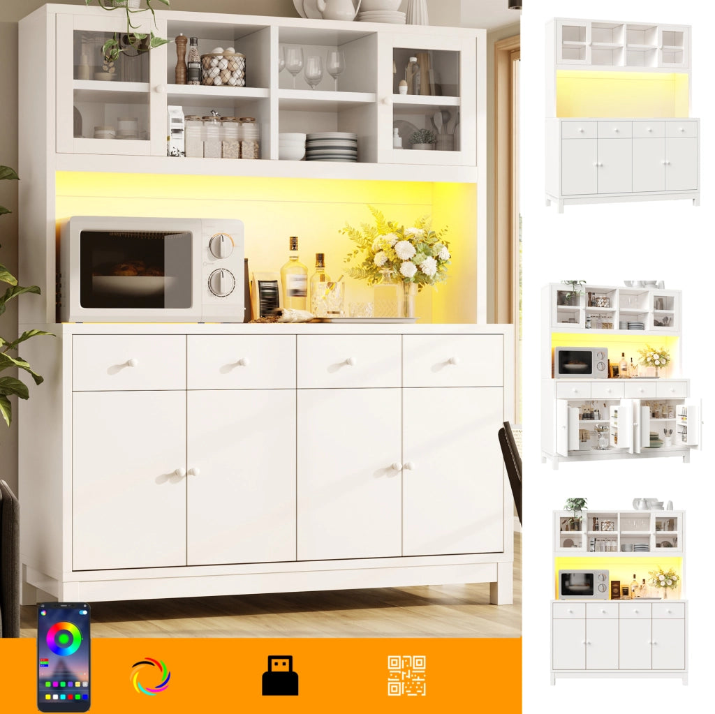 ARMADIO ALTO BUFFET 140x38,5x180 cm Bianco MDF con LED RGB