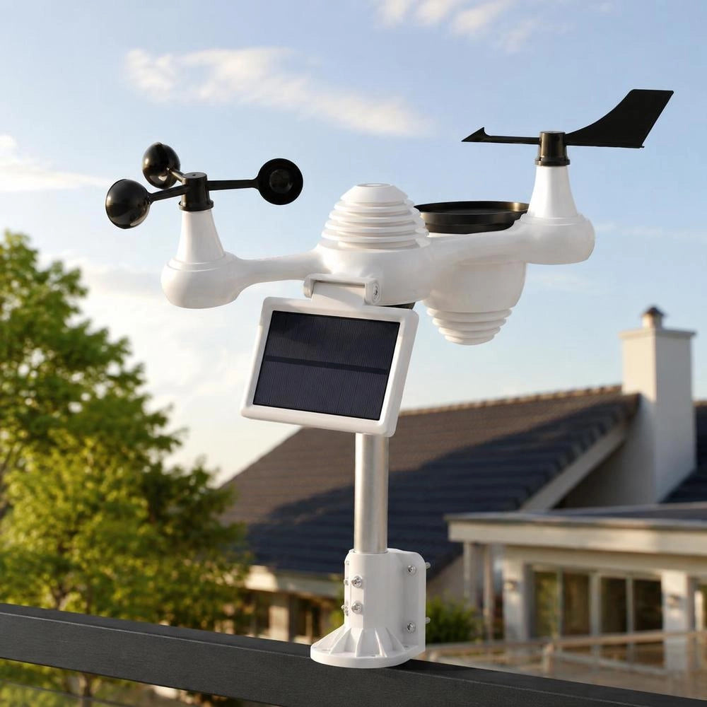 Professional 7-in-1 WiFi Weather Station, Solar-powered Weather Center, 190.5 Mm (7.5-inch) Display, 150 M Transmission Range, Outdoor Sensor For Wind Speed, Wind Direction, Temperature, Humidity, And Precipitation
