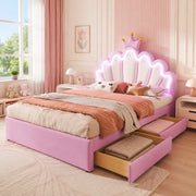 Letto imbottito 140 x 200 cm con luci LED e cassetti