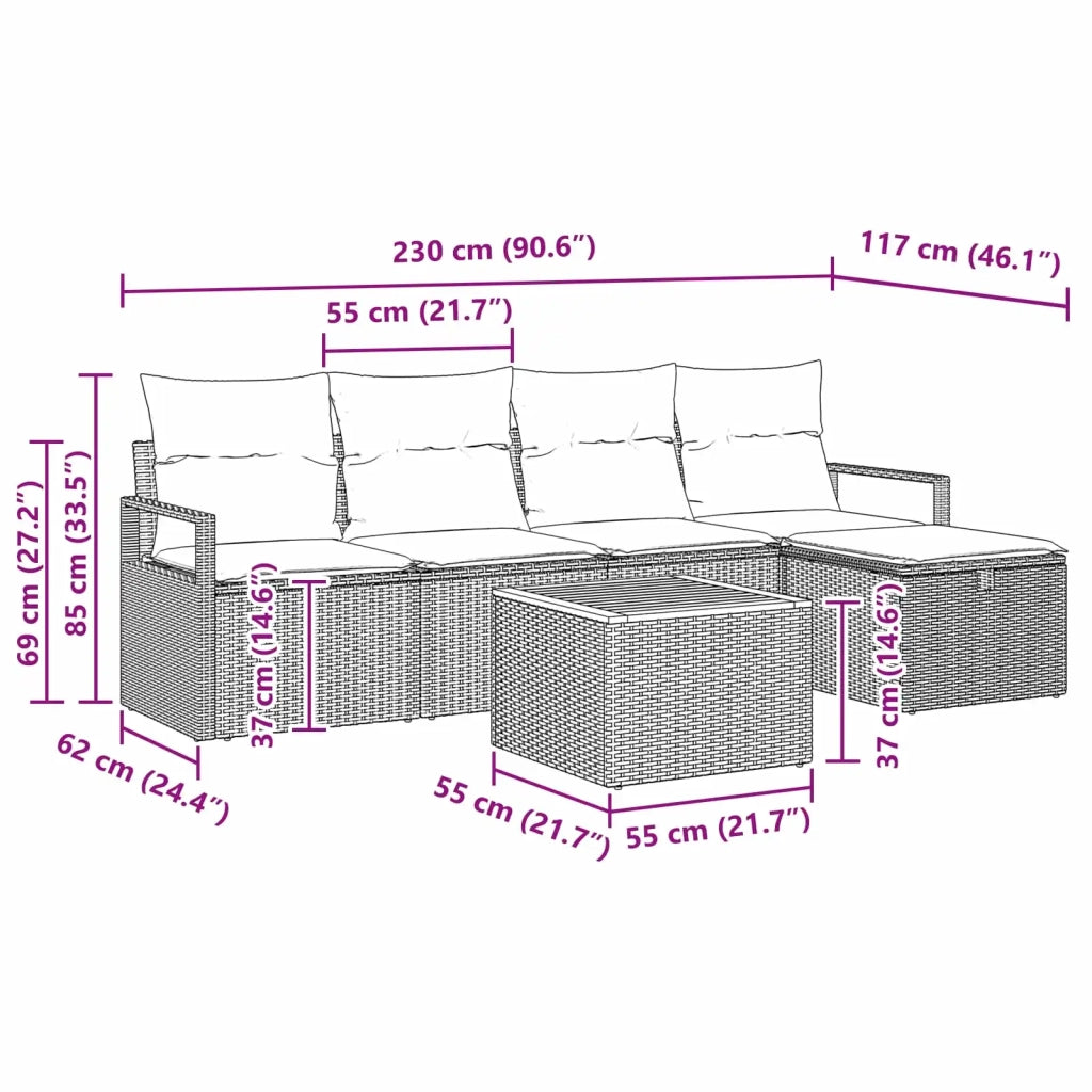 Set Divano da Giardino con cuscino 6 pcs Grigio polyrattan 3359535