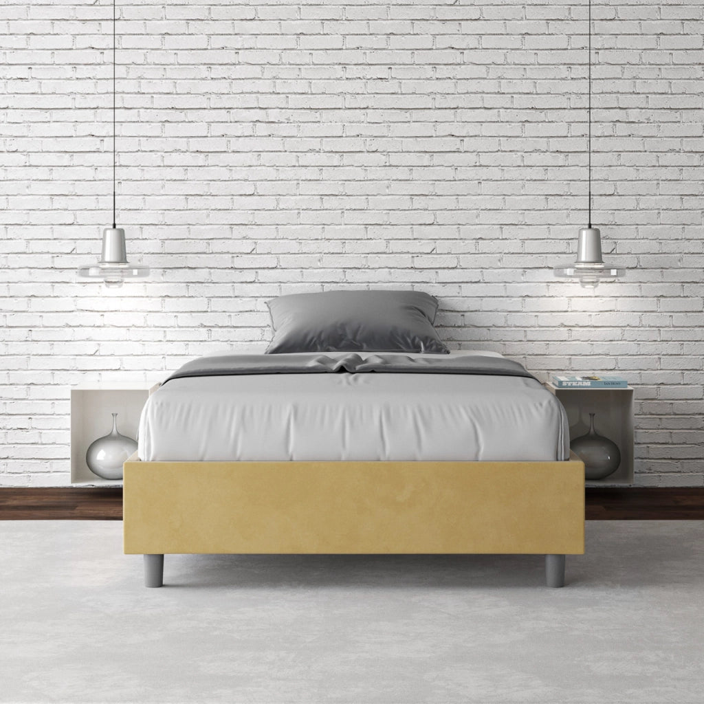 BS COM Letto una piazza e mezza con rete imbottito 110x200 microfibra ocra