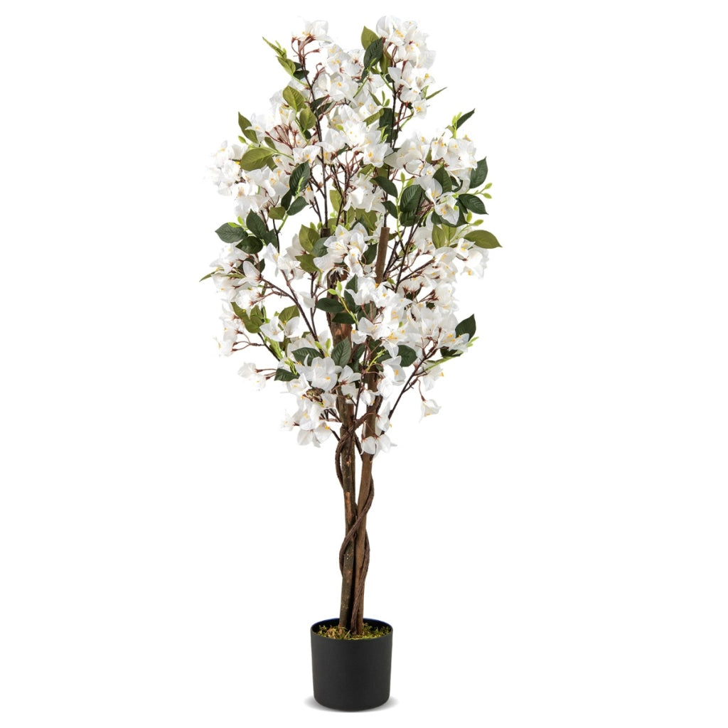 Albero artificiale di bougainvillea alto 120 cm-Pianta verde finta in vaso con 360 fiori e 40 foglie Bianco 1 Confezione