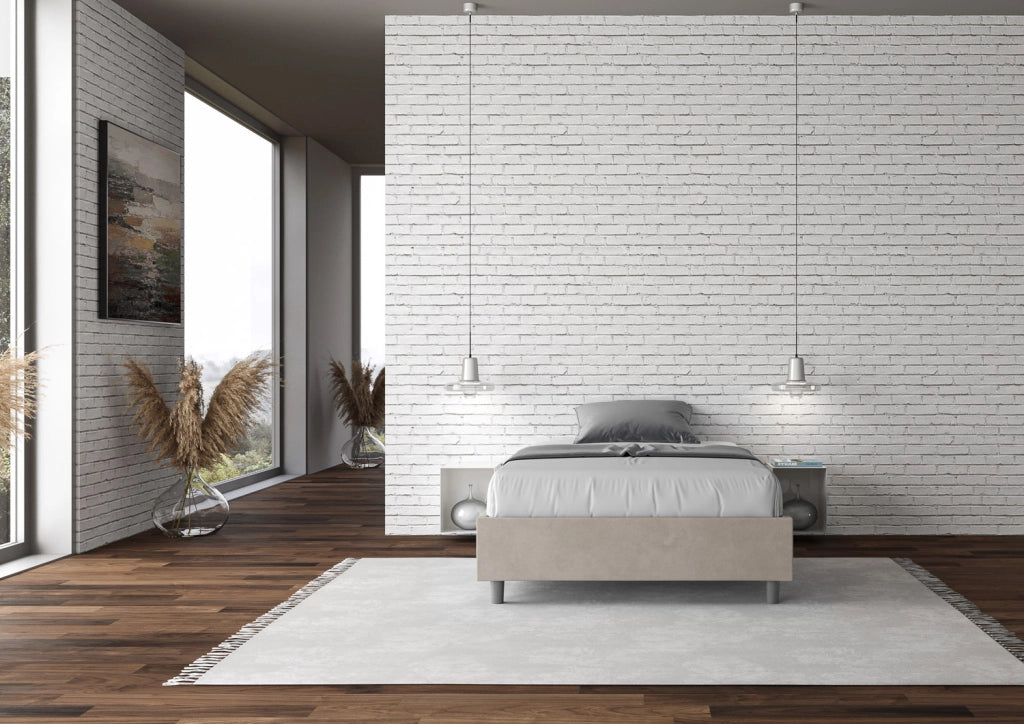 BS COM Letto una piazza e mezza con rete imbottito 130x190 microfibra sabbia