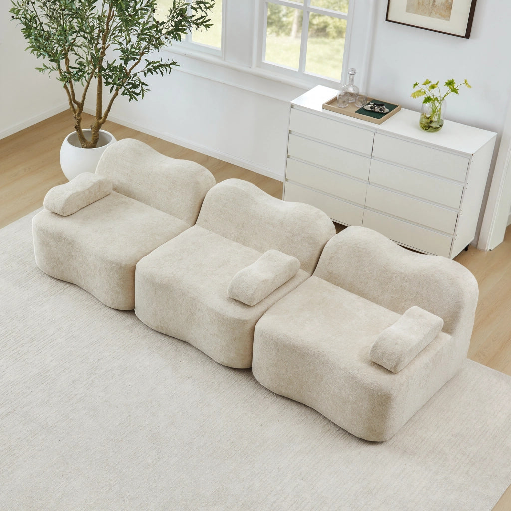 Divano Modulare 3 Posti con Braccioli ¨C MINIMAL ¨C Beige, Tessuto, Morbido