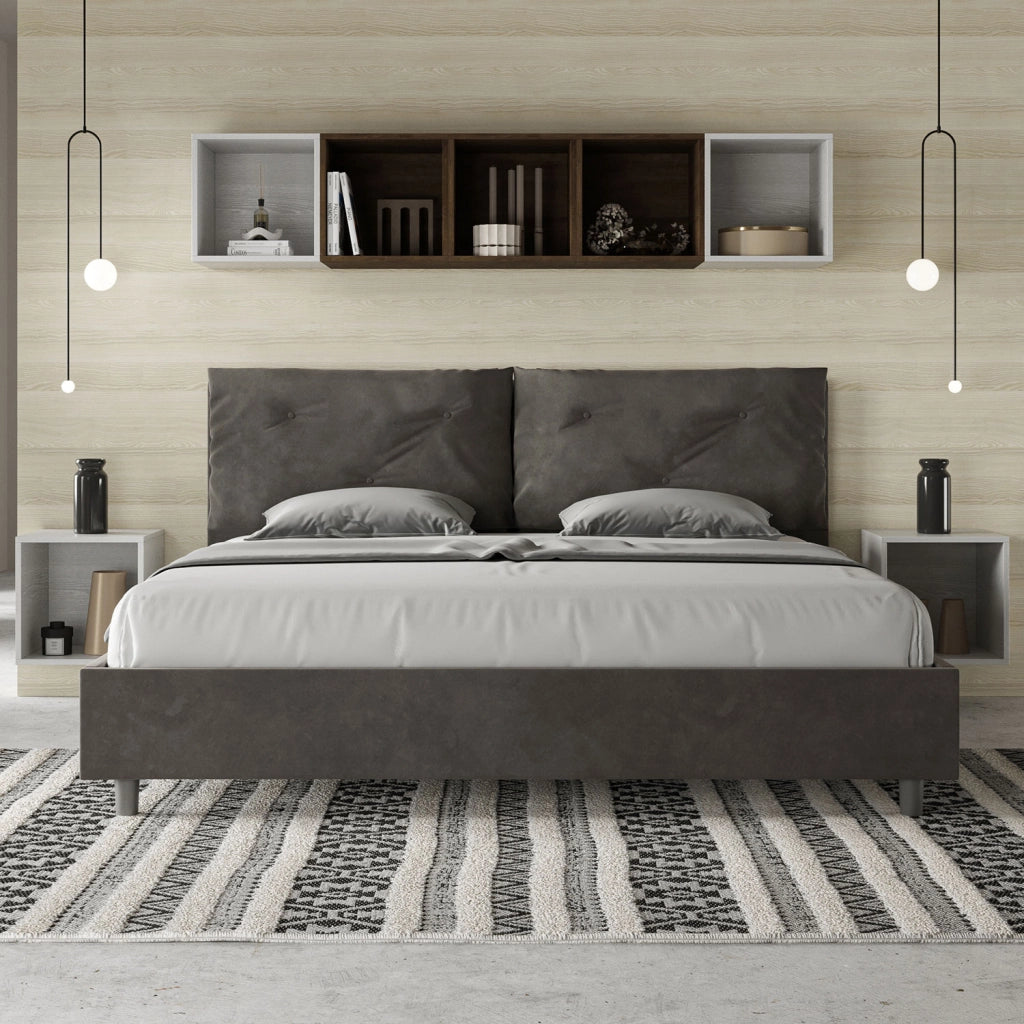 BS COM Letto matrimoniale king size senza rete imbottito 190x200 microfibra grigio Large