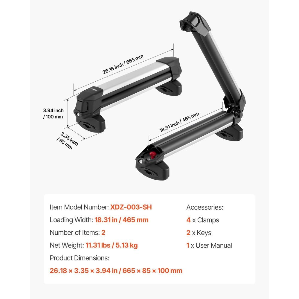 Skiboard/snowboard Roof Rack For Up To 4 Pairs Of Skis / 2 Snowboards, 2 X Lockable Ski Roof Racks With Rubber Padding, Ski Holder Carrier For Most Crossbars (465 Mm Loading Width)