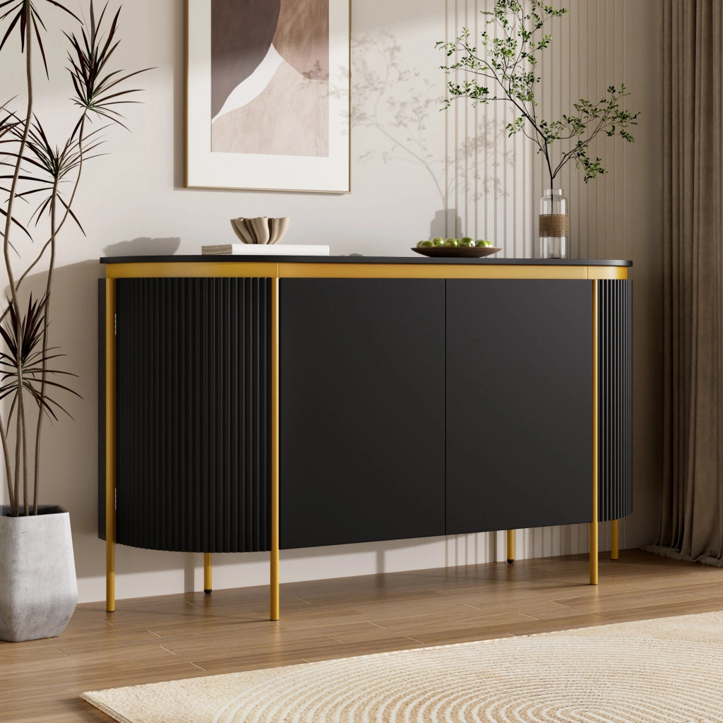 Sideboard 140x38x80 cm con 4 ante e passacavi in MDF nero