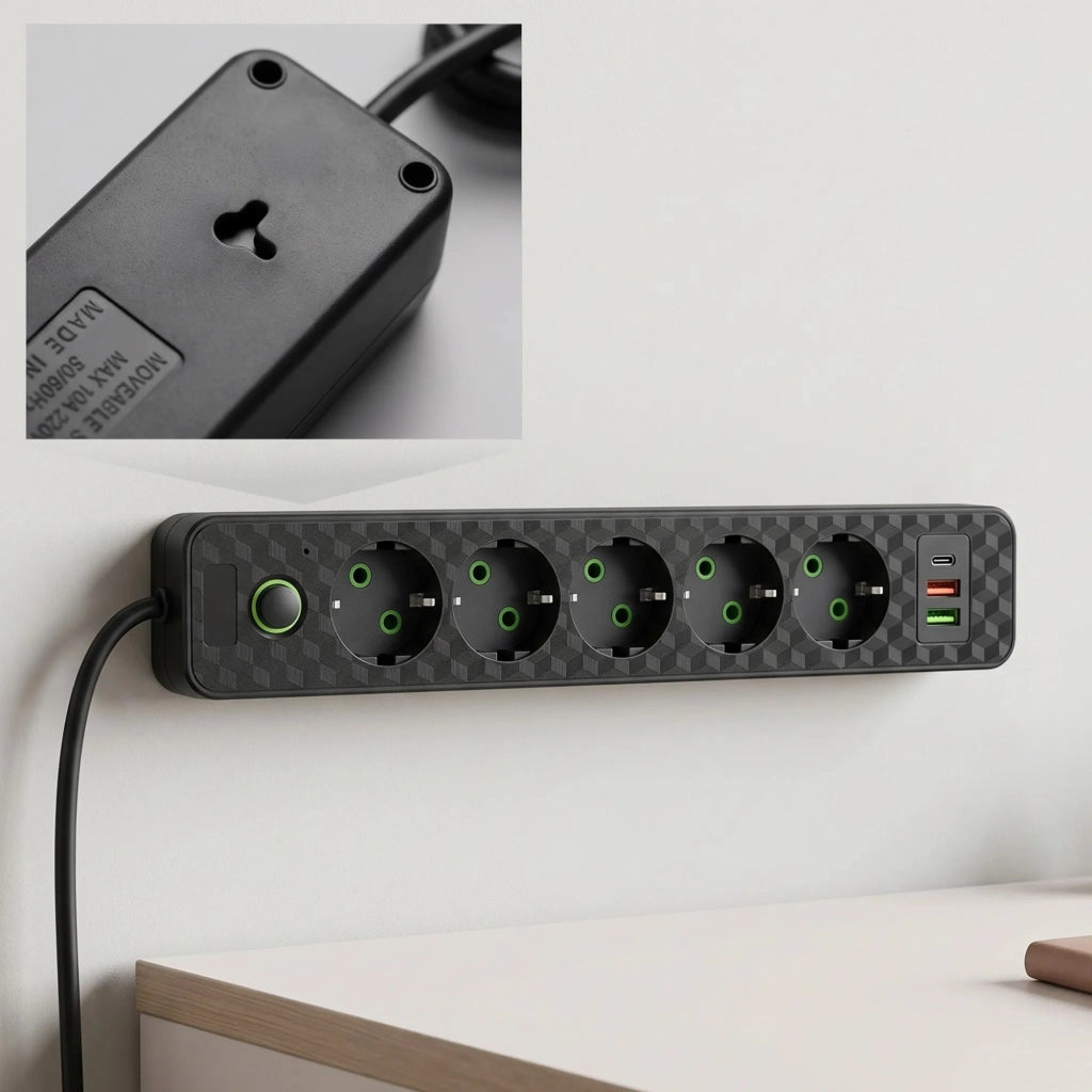 Multipresa Con Prolunga, 5 Prese + 2x Usb-a + Usb-c Rea Jnh022-5a Black