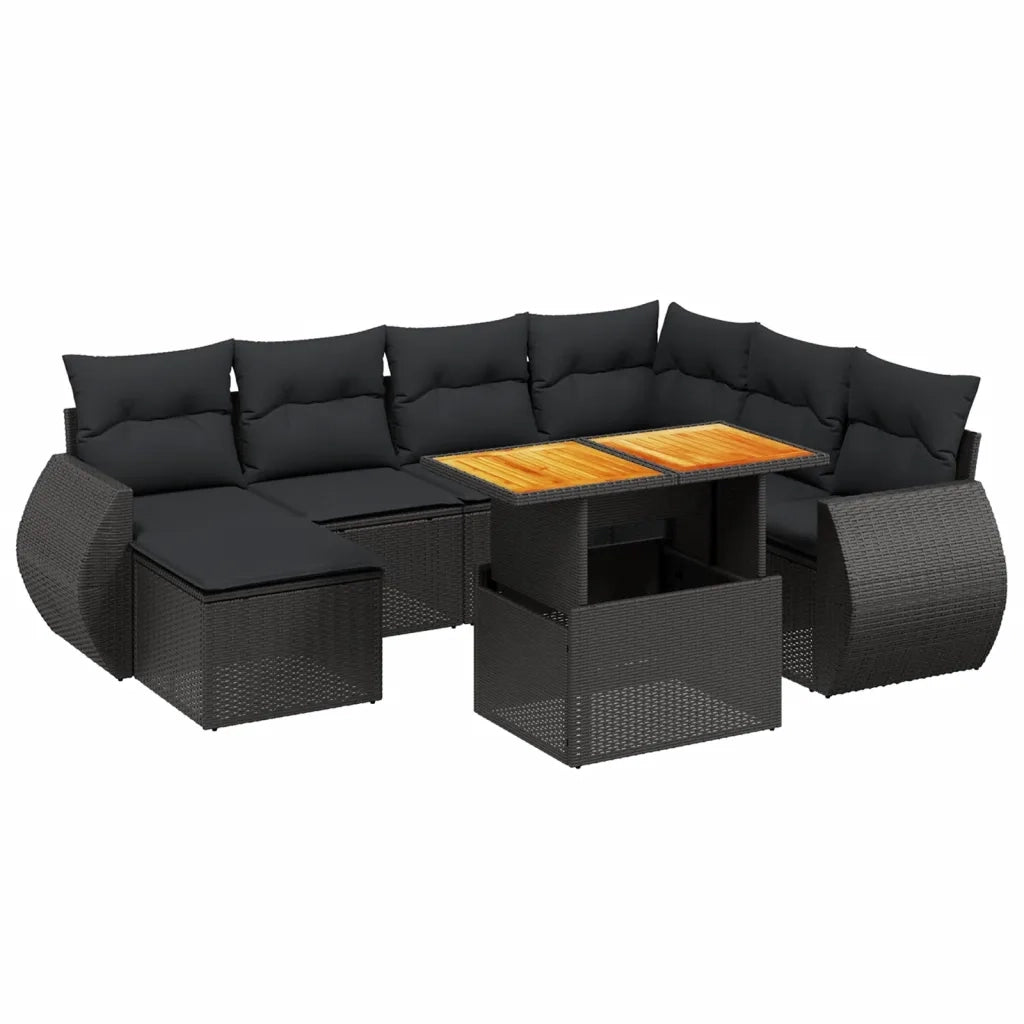 Set Divani da Giardino con Cuscini 8 pz Nero in Polyrattan