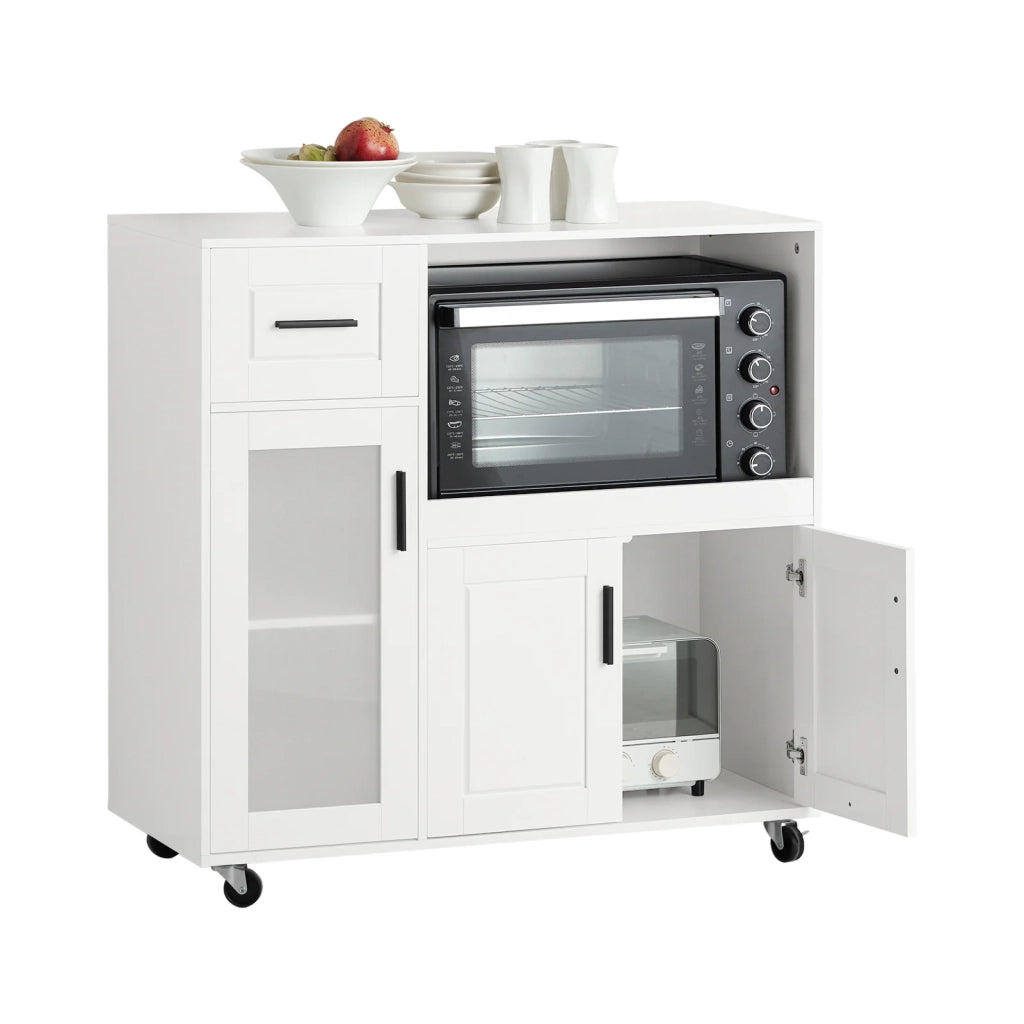 Credenza con ruote Mobile per Microonde da Cucina con 1 Cassetto, 3 Ante Armadio cucina 89x40x89cm coolore bianco FSB78-W SoBuy
