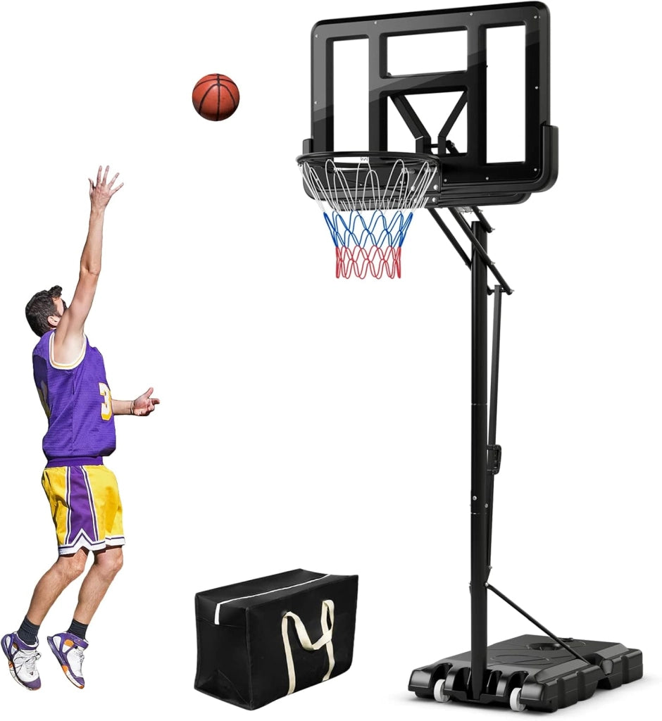 Canestro Basket da Interno ed Esterno per Adulti, Canestro da Basket Professionale e Regolabile in Altezza da 245 a 305 cm con Tabellone da 111cm, Base Riempibile e 2 Ruote