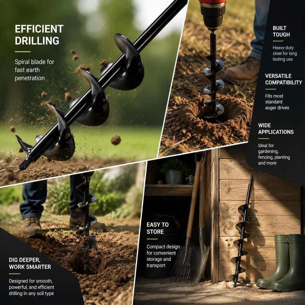 Earth Auger For Drill, 8x60 Cm Post Hole Digger, For 3/8-inch Hex Drill Bits, Earth Hole Auger, Through Hole Auger, Hole Drilling Attachments For Digging Garden Post Holes And Fences