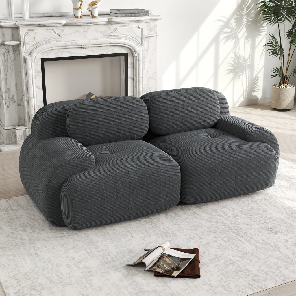 Divano 2 Posti in Tessuto a Coste Modulare con Braccioli ¨C MINIMAL ¨C Grigio