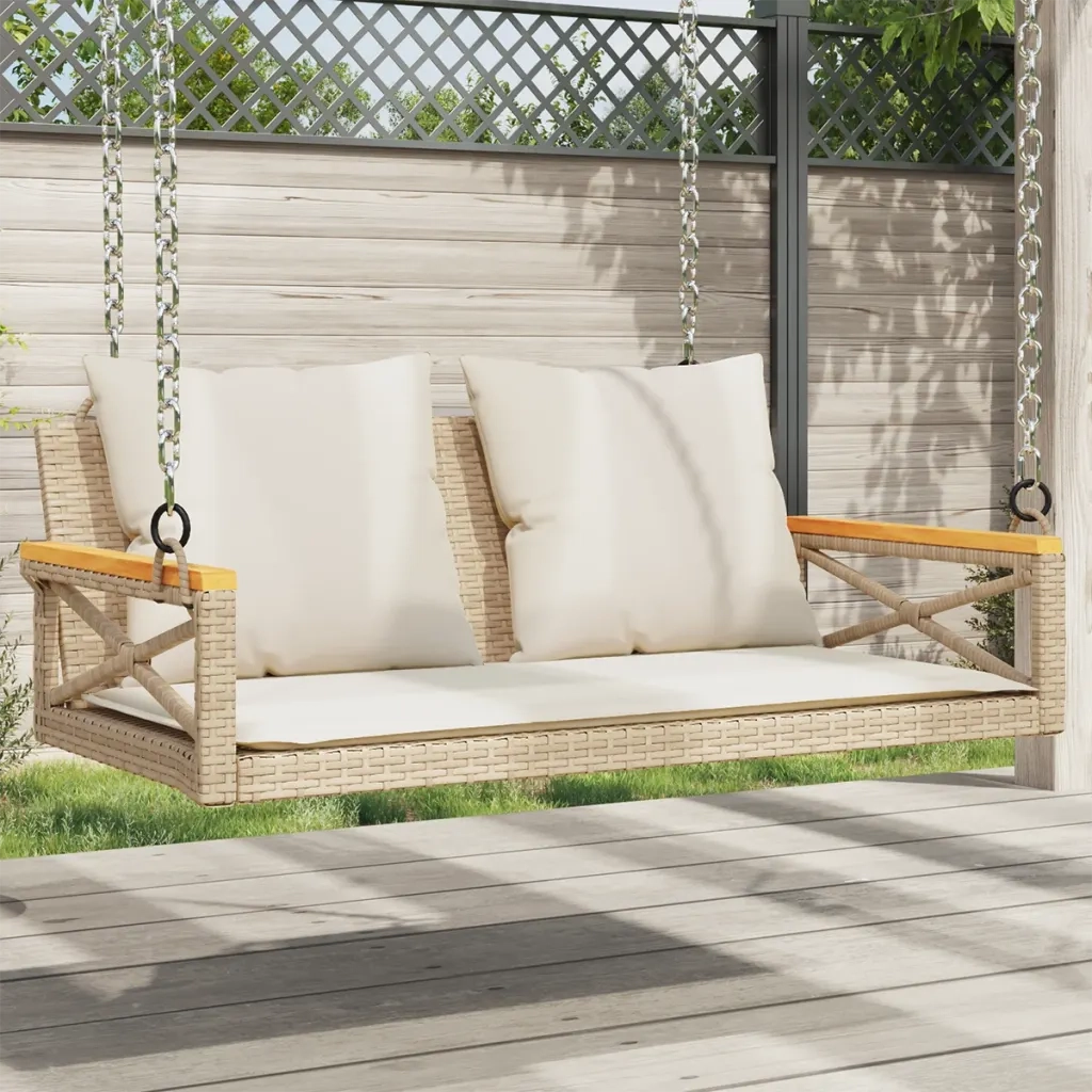 Panchina a Dondolo con Cuscini Beige 109x62x40 cm in Polyrattan 368157